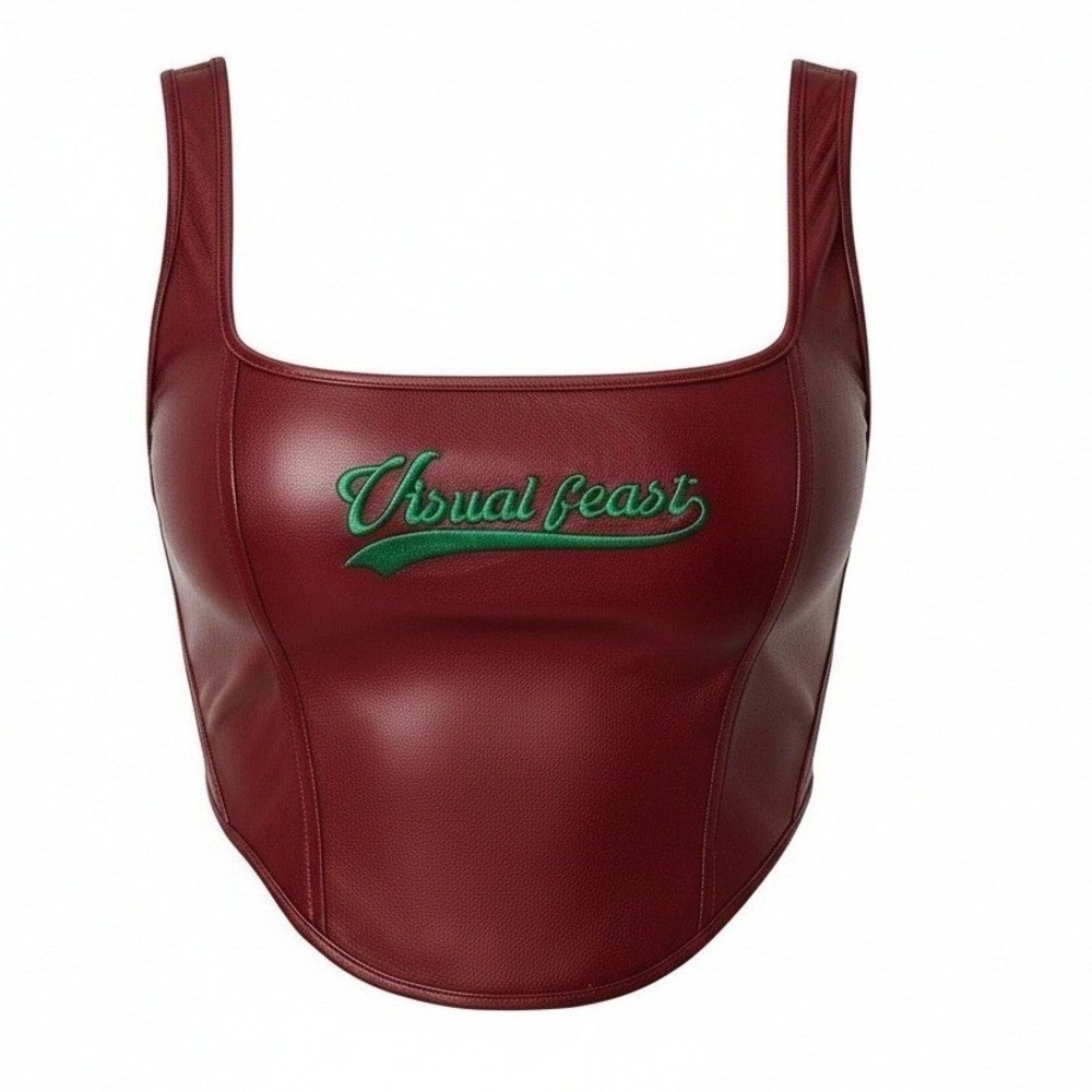 New Small Vegan Leather Burgundy Red Corset Bustier Tank Sleeveless Top